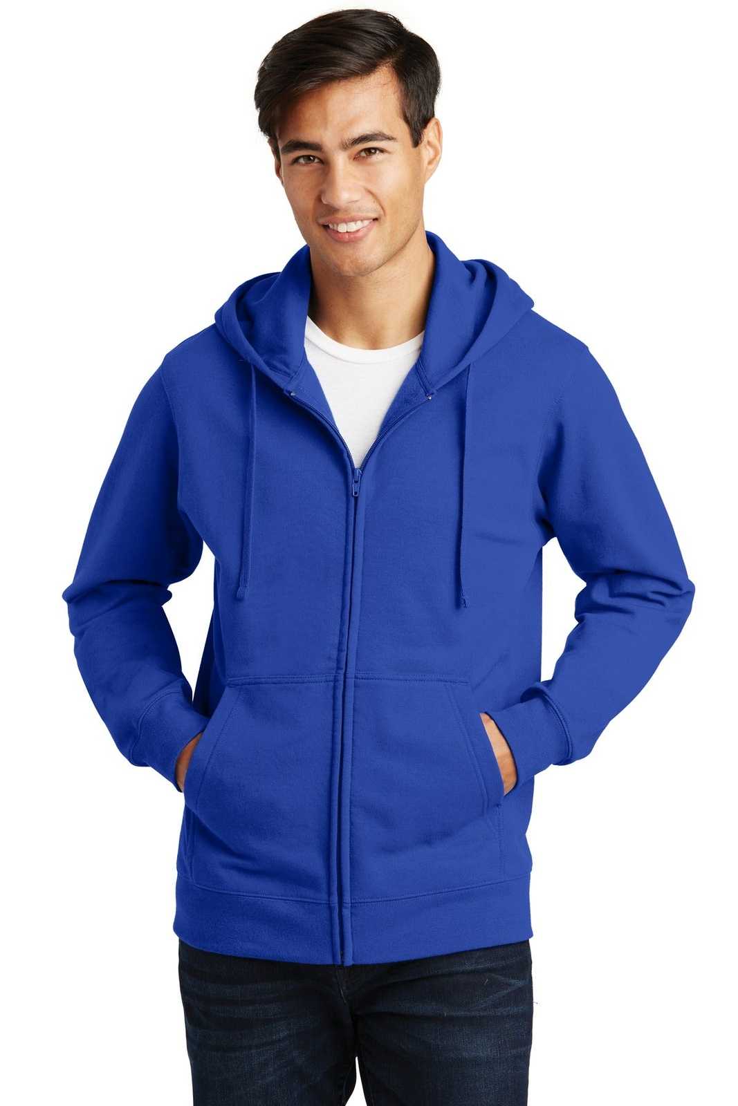 Port &amp; Company PC850ZH Fan Favorite Fleece Full-Zip Hooded Sweatshirt - True Royal - HIT a Double - 1