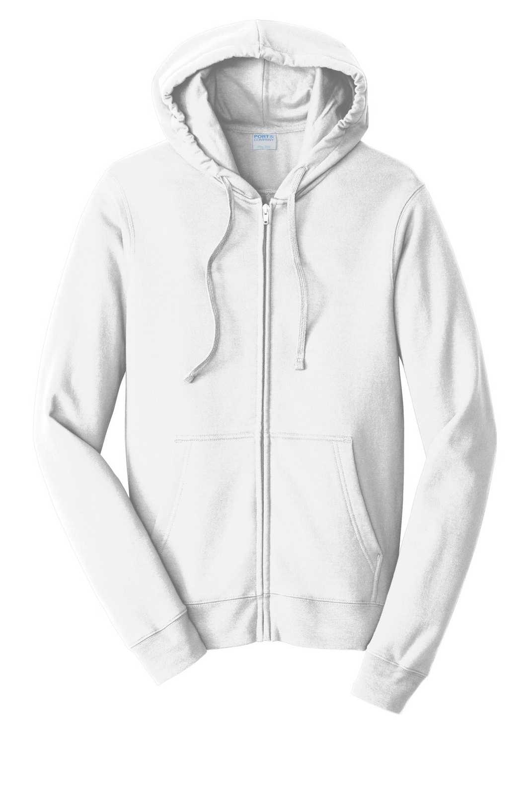 Port &amp; Company PC850ZH Fan Favorite Fleece Full-Zip Hooded Sweatshirt - White - HIT a Double - 5