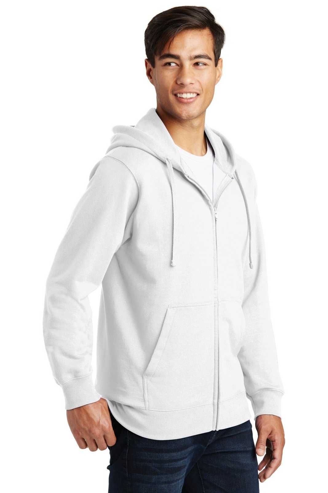 Port &amp; Company PC850ZH Fan Favorite Fleece Full-Zip Hooded Sweatshirt - White - HIT a Double - 4