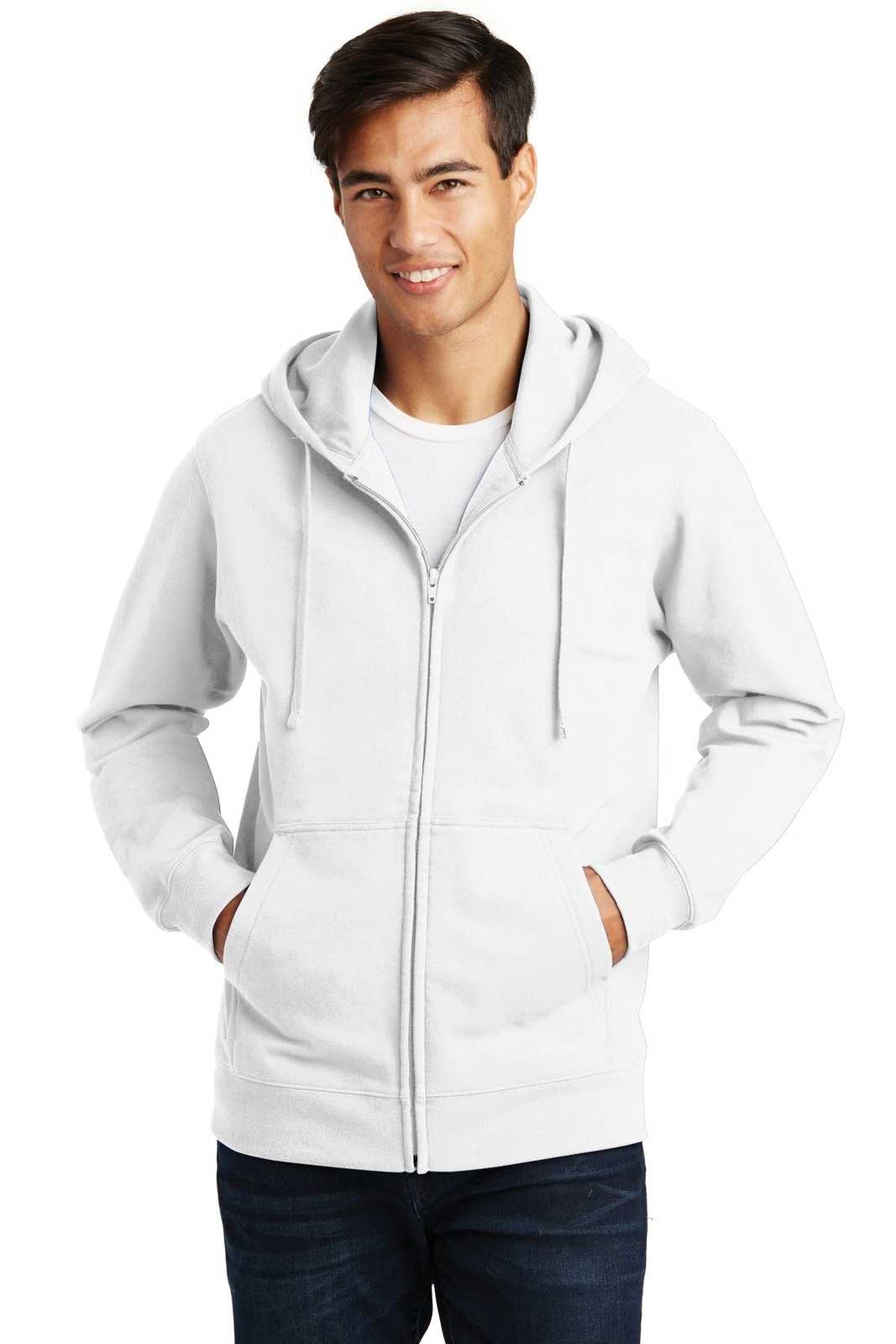 Port &amp; Company PC850ZH Fan Favorite Fleece Full-Zip Hooded Sweatshirt - White - HIT a Double - 1
