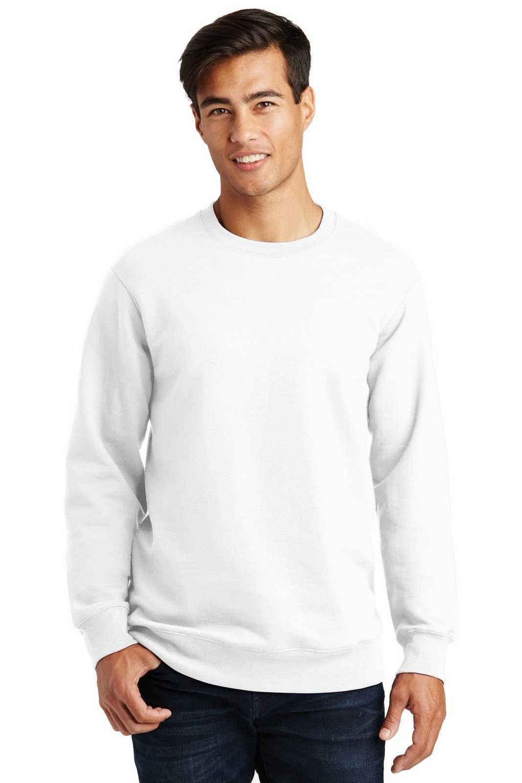 Port &amp; Company PC850 Fan Favorite Fleece Crewneck Sweatshirt - White - HIT a Double - 1