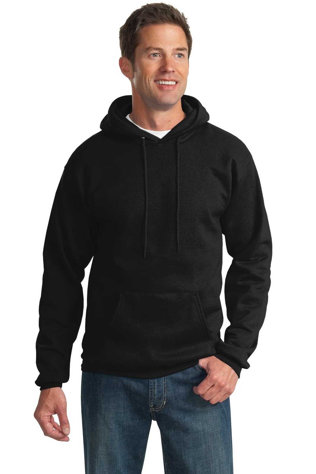 Port &amp; Company PC90HT Tall Essential Fleece Pullover Hooded Sweatshirt - Jet Black - HIT a Double - 1