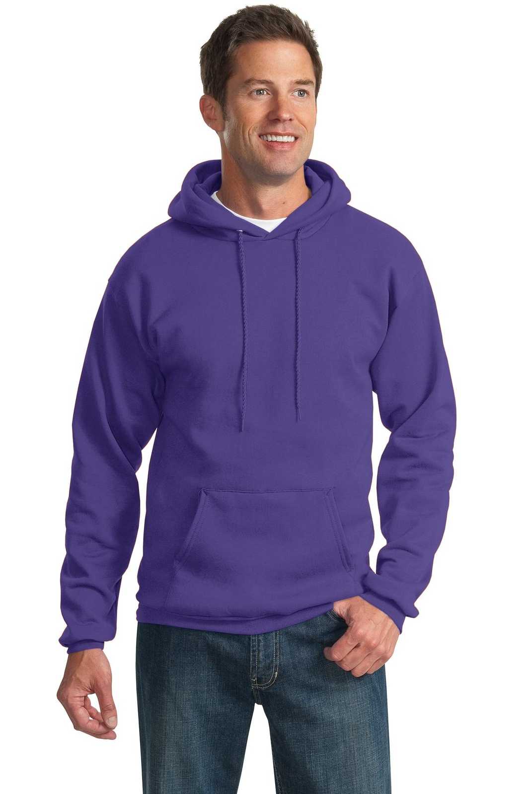 Port &amp; Company PC90HT Tall Essential Fleece Pullover Hooded Sweatshirt - Purple - HIT a Double - 1