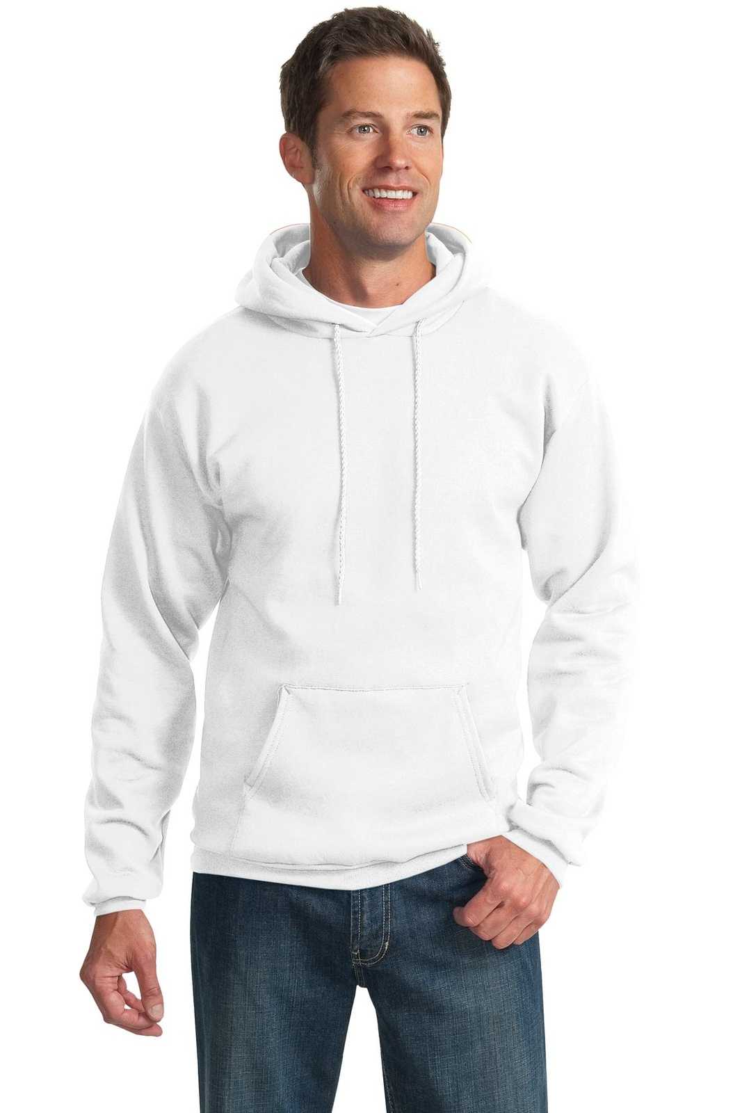 Port &amp; Company PC90HT Tall Essential Fleece Pullover Hooded Sweatshirt - White - HIT a Double - 1