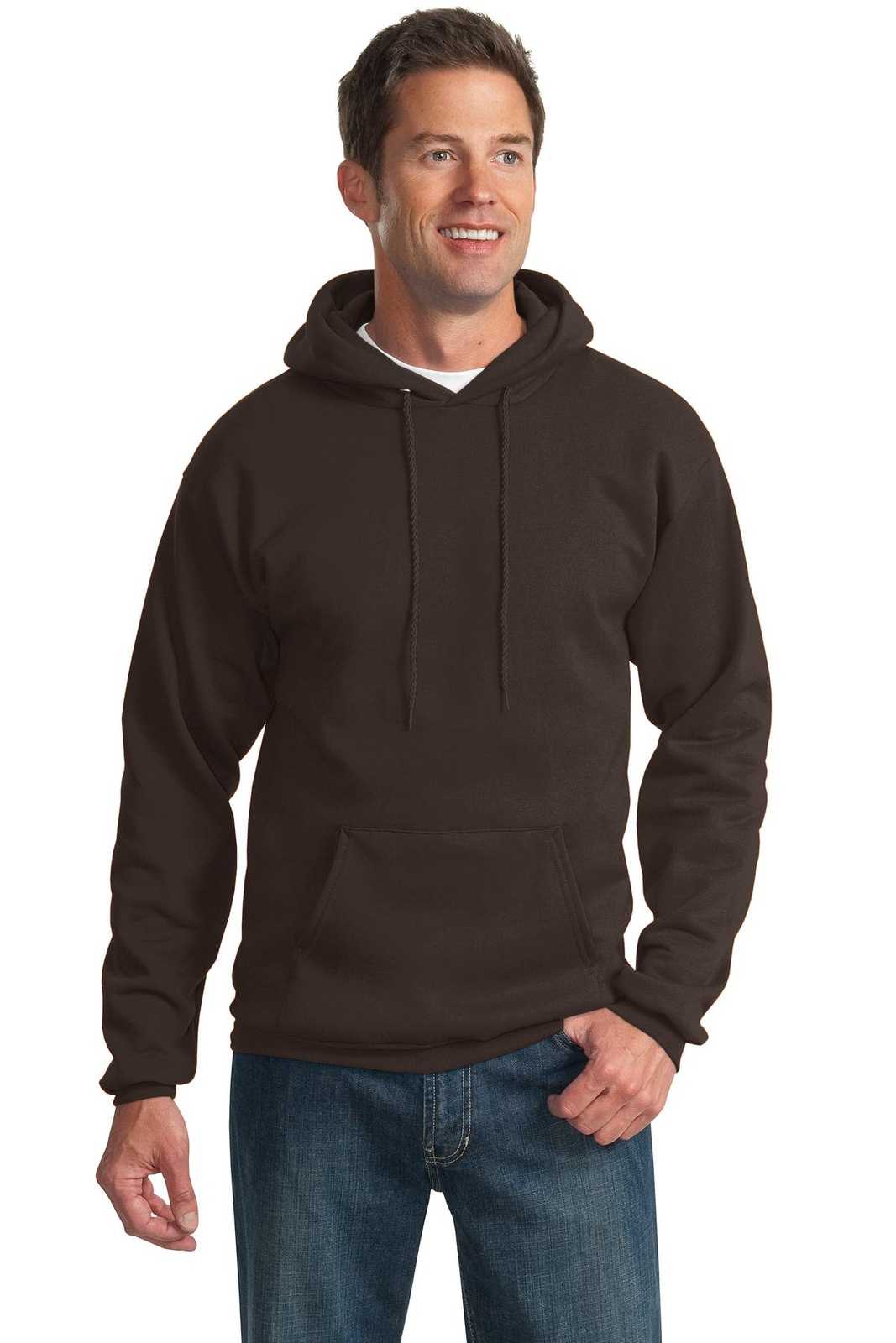 Port & Company PC90H Essential Fleece Pullover Hooded Sweatshirt - Dark Chocolate Brown - HIT a Double - 1