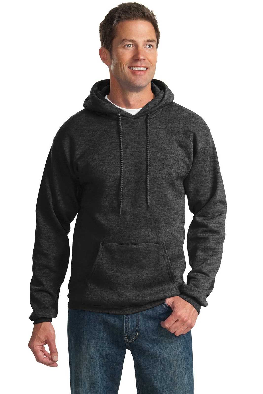 Port &amp; Company PC90H Essential Fleece Pullover Hooded Sweatshirt - Dark Heather Gray - HIT a Double - 1