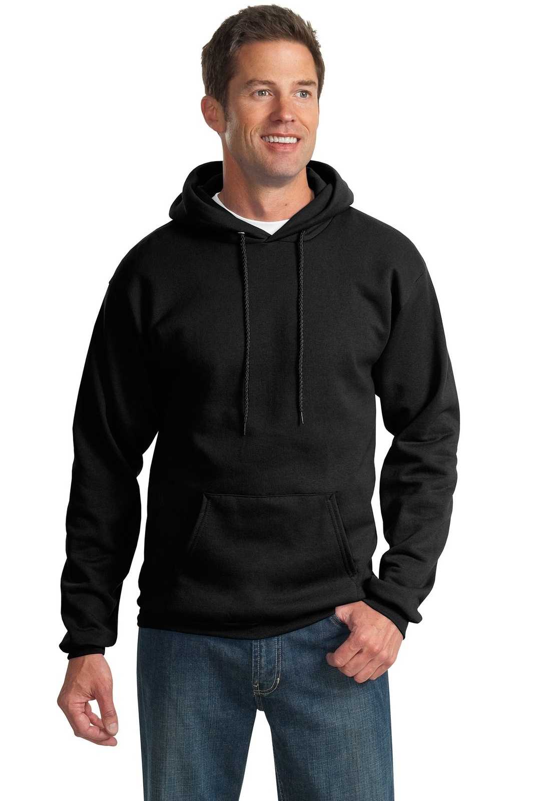 Port &amp; Company PC90H Essential Fleece Pullover Hooded Sweatshirt - Jet Black - HIT a Double - 1