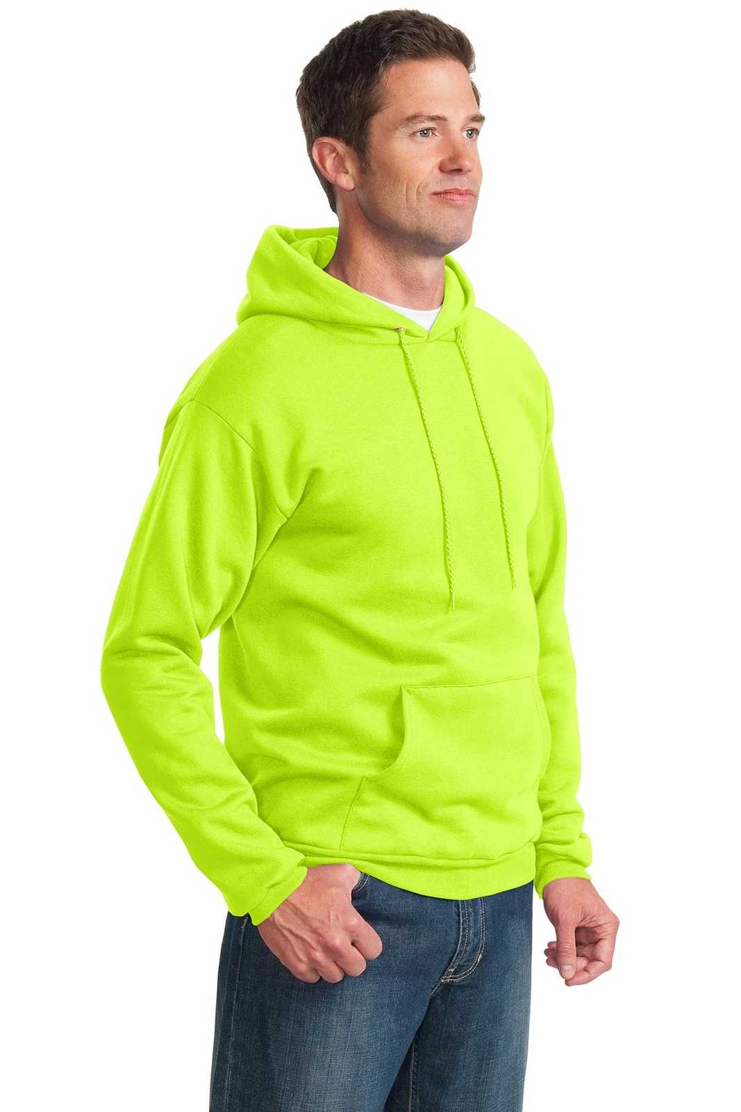 Port &amp; Company PC90H Essential Fleece Pullover Hooded Sweatshirt - Safety Green - HIT a Double - 4