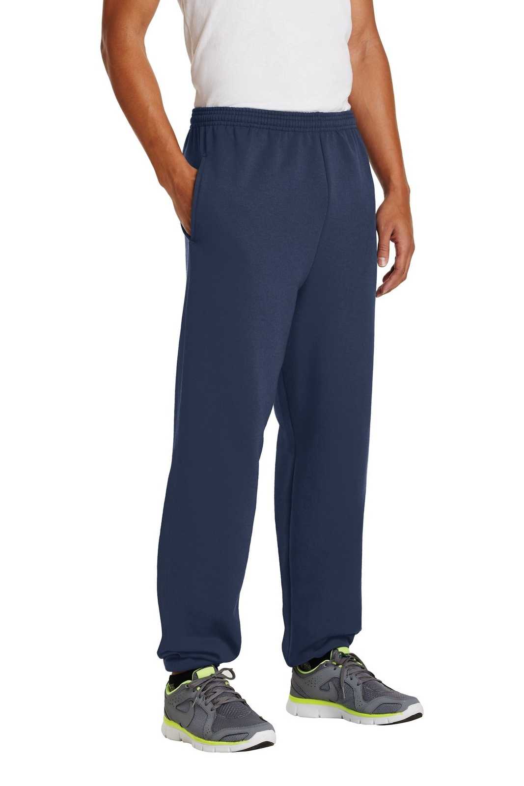 Port &amp; Company PC90P Essential Fleece Sweatpant with Pockets - Navy - HIT a Double - 4