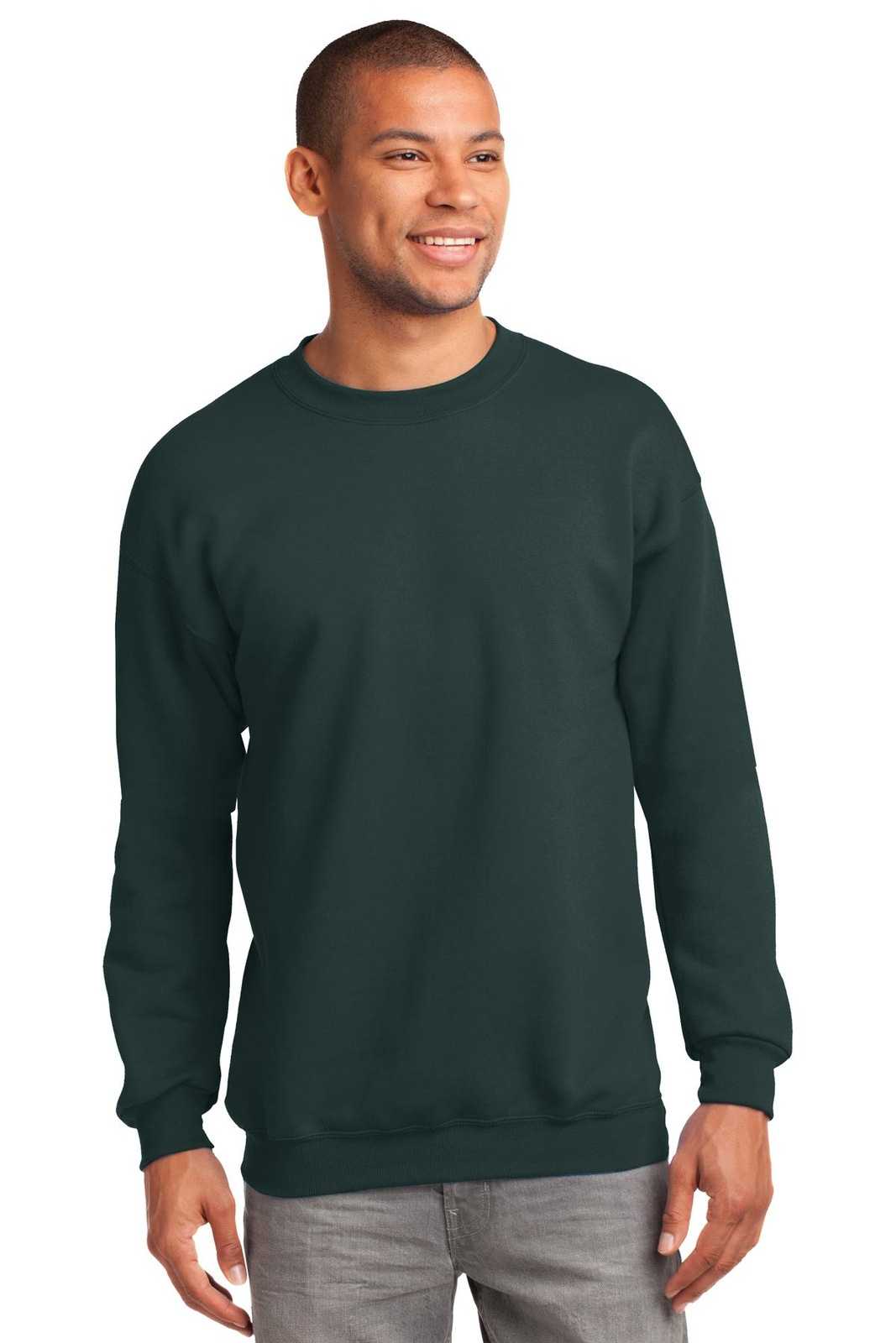 Port & Company PC90T Tall Essential Fleece Crewneck Sweatshirt - Dark Green - HIT a Double - 1