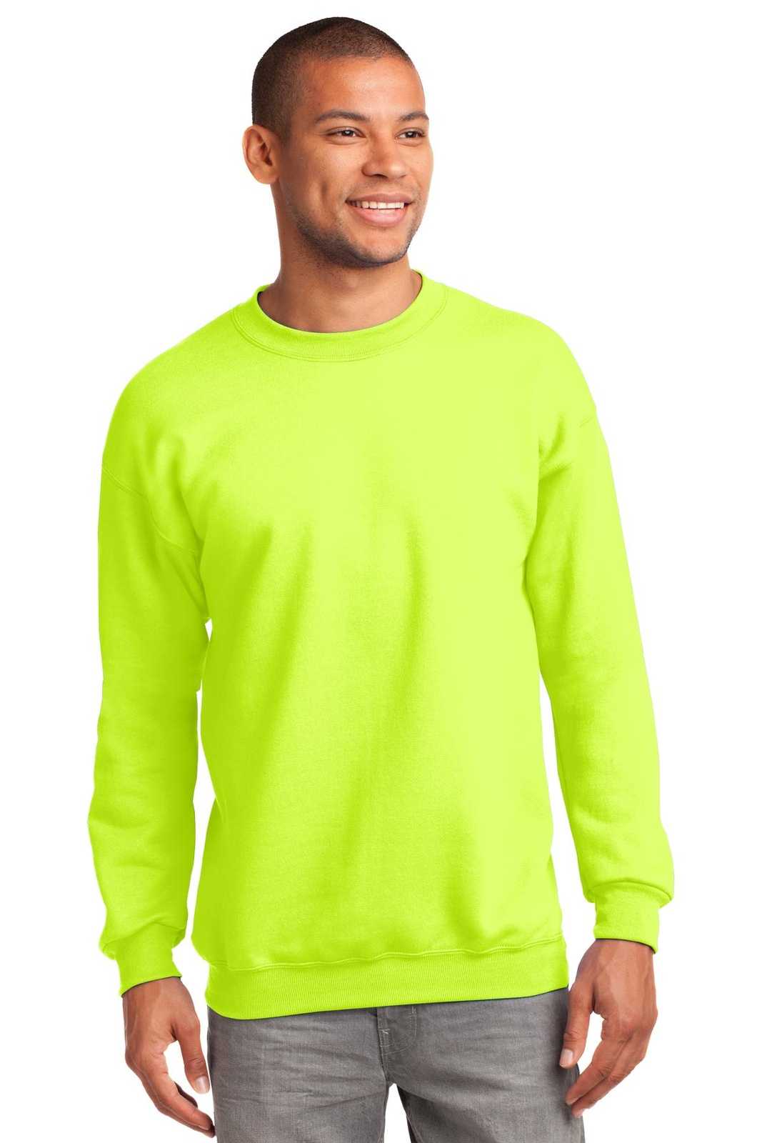 Port &amp; Company PC90T Tall Essential Fleece Crewneck Sweatshirt - Safety Green - HIT a Double - 1