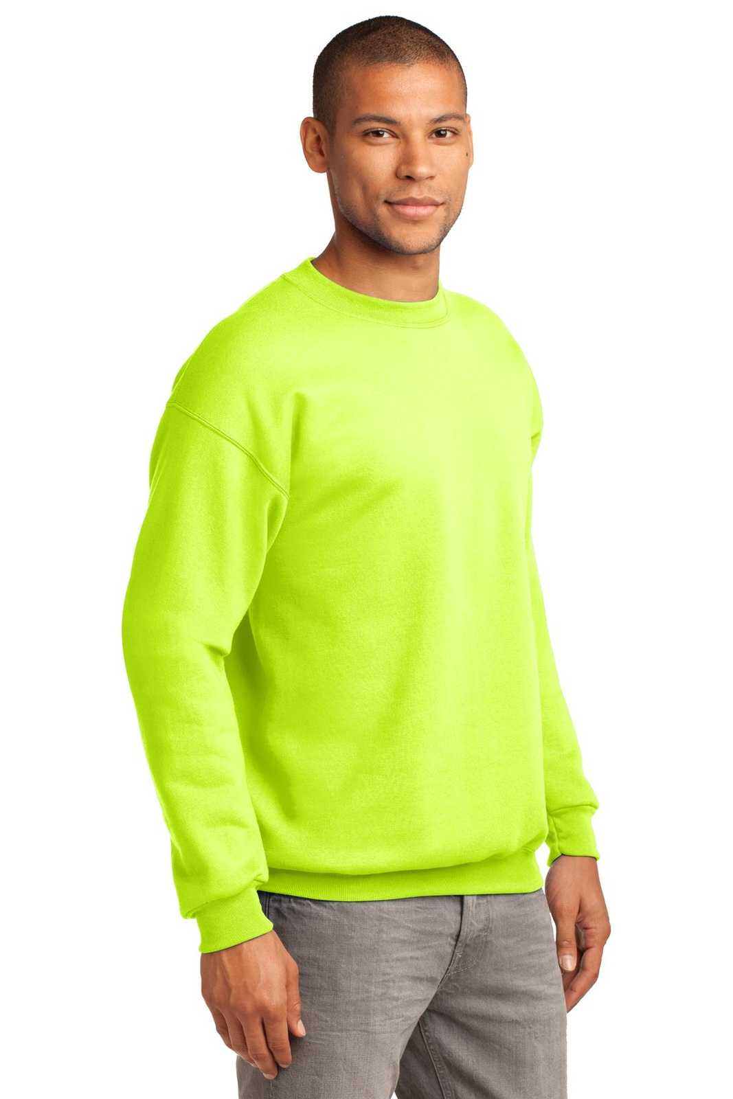 Port &amp; Company PC90T Tall Essential Fleece Crewneck Sweatshirt - Safety Green - HIT a Double - 4