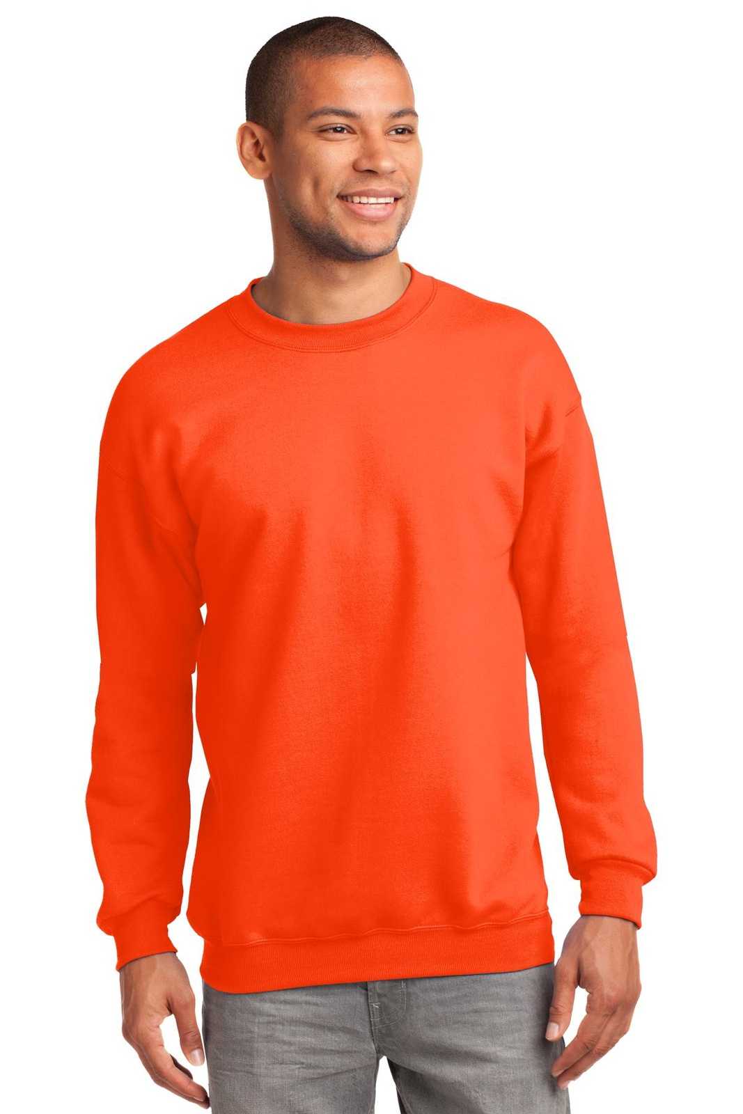 Port & Company PC90T Tall Essential Fleece Crewneck Sweatshirt - Safety Orange - HIT a Double - 1