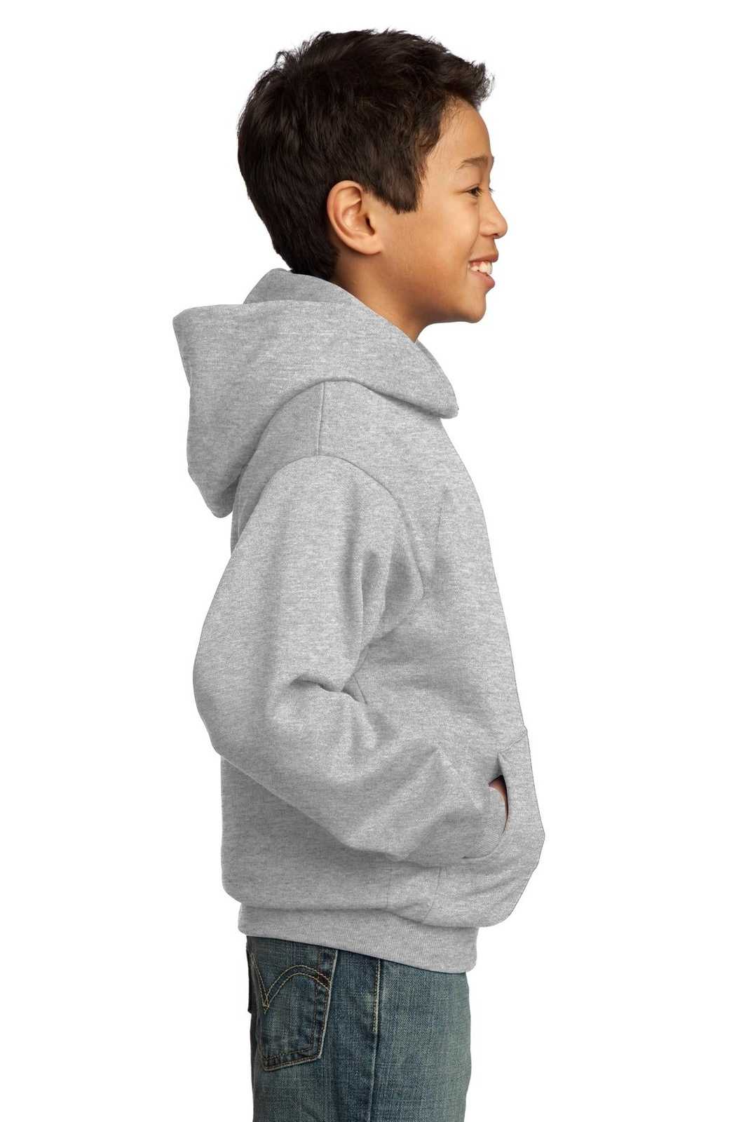 Port &amp; Company PC90YH Youth Core Fleece Pullover Hooded Sweatshirt - Ash - HIT a Double - 3