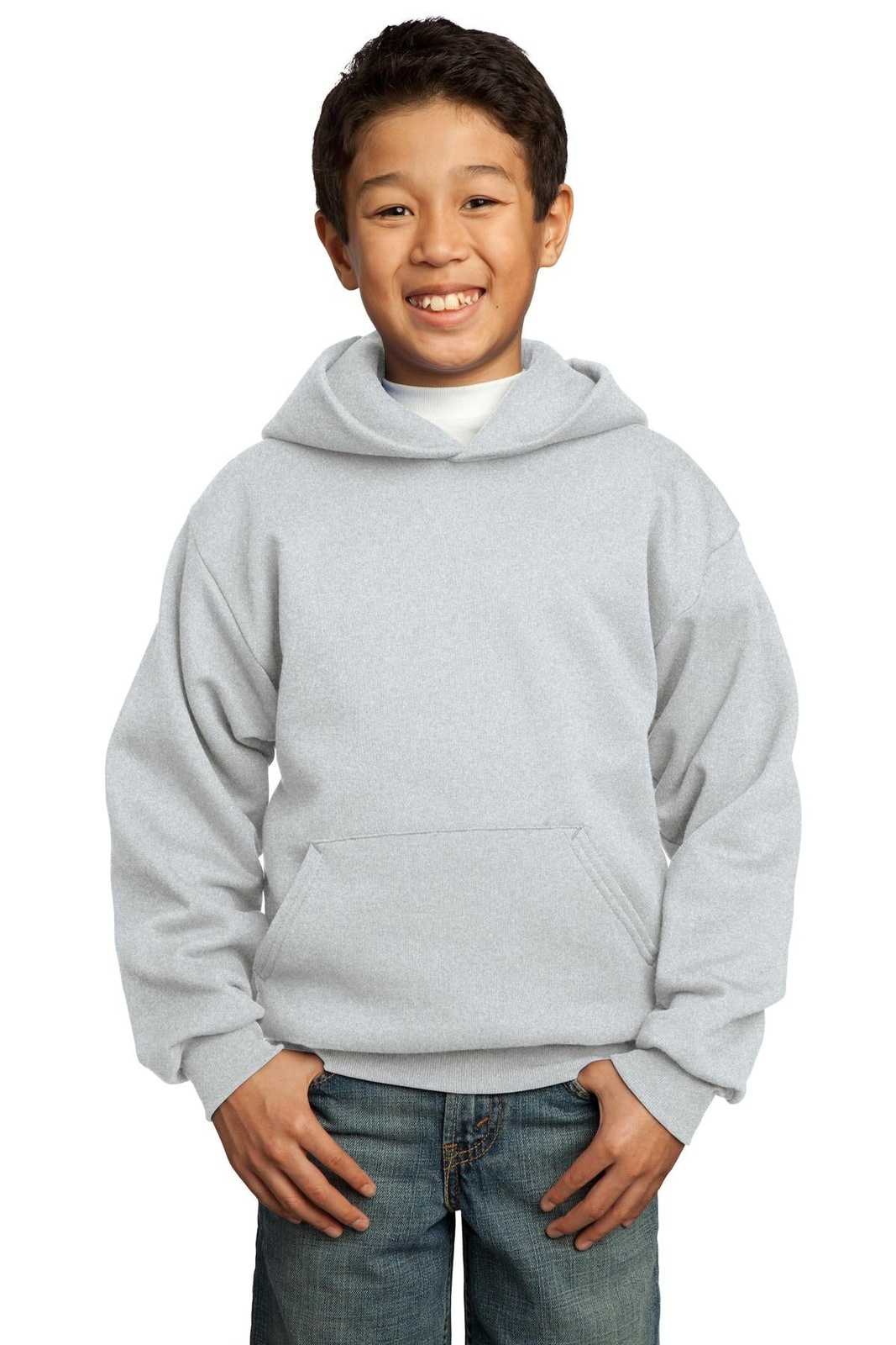Port &amp; Company PC90YH Youth Core Fleece Pullover Hooded Sweatshirt - Ash - HIT a Double - 1