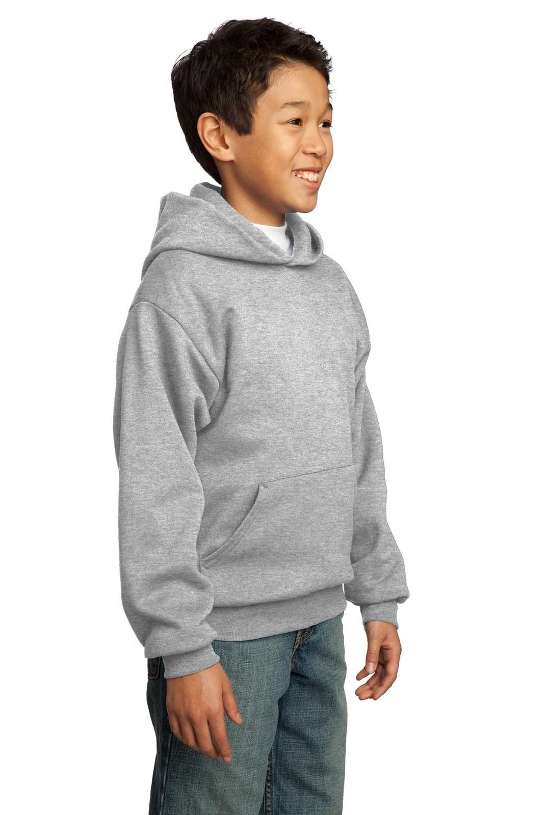 Port &amp; Company PC90YH Youth Core Fleece Pullover Hooded Sweatshirt - Ash - HIT a Double - 4