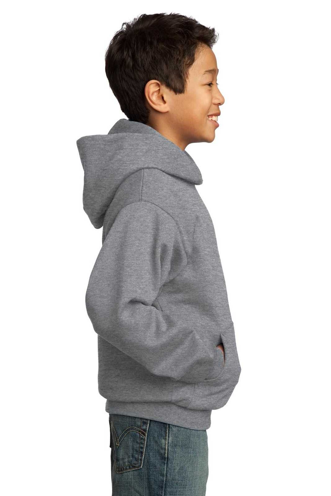 Port &amp; Company PC90YH Youth Core Fleece Pullover Hooded Sweatshirt - Athletic Heather - HIT a Double - 3