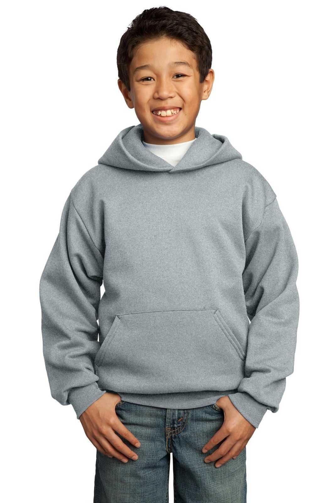 Port &amp; Company PC90YH Youth Core Fleece Pullover Hooded Sweatshirt - Athletic Heather - HIT a Double - 1
