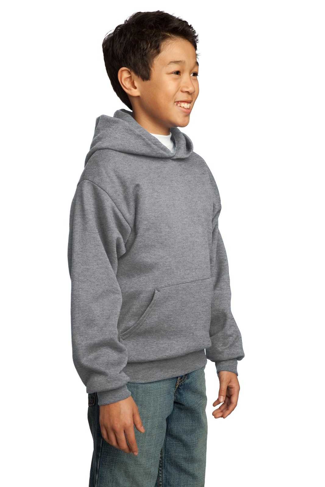 Port &amp; Company PC90YH Youth Core Fleece Pullover Hooded Sweatshirt - Athletic Heather - HIT a Double - 4