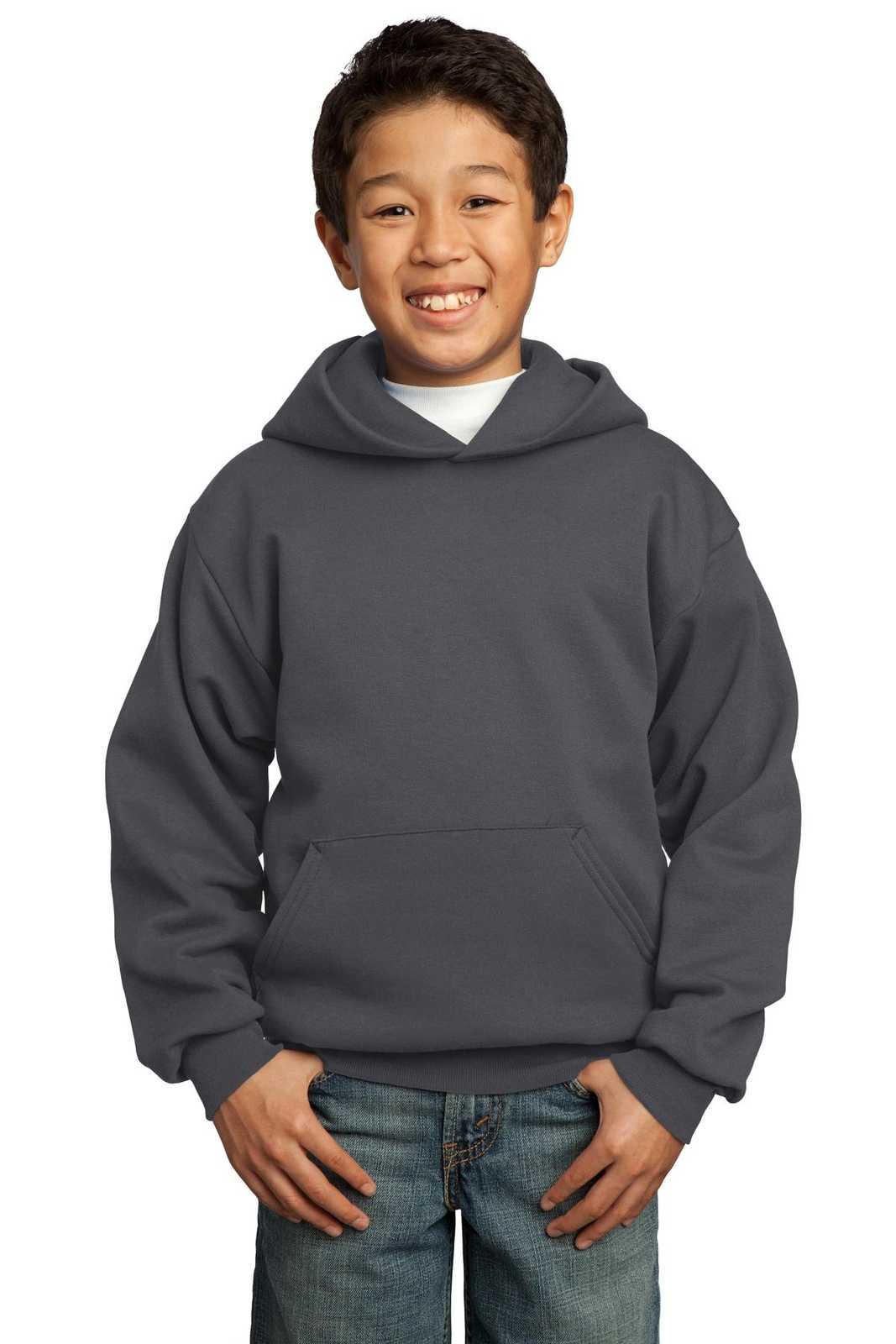 Port &amp; Company PC90YH Youth Core Fleece Pullover Hooded Sweatshirt - Charcoal - HIT a Double - 1