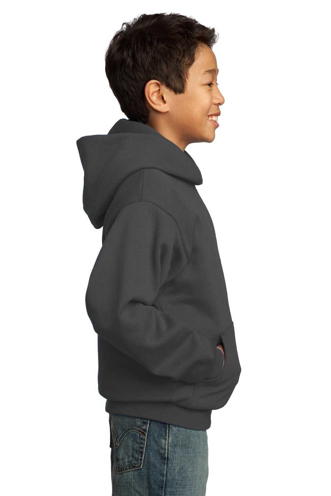 Port &amp; Company PC90YH Youth Core Fleece Pullover Hooded Sweatshirt - Charcoal - HIT a Double - 3