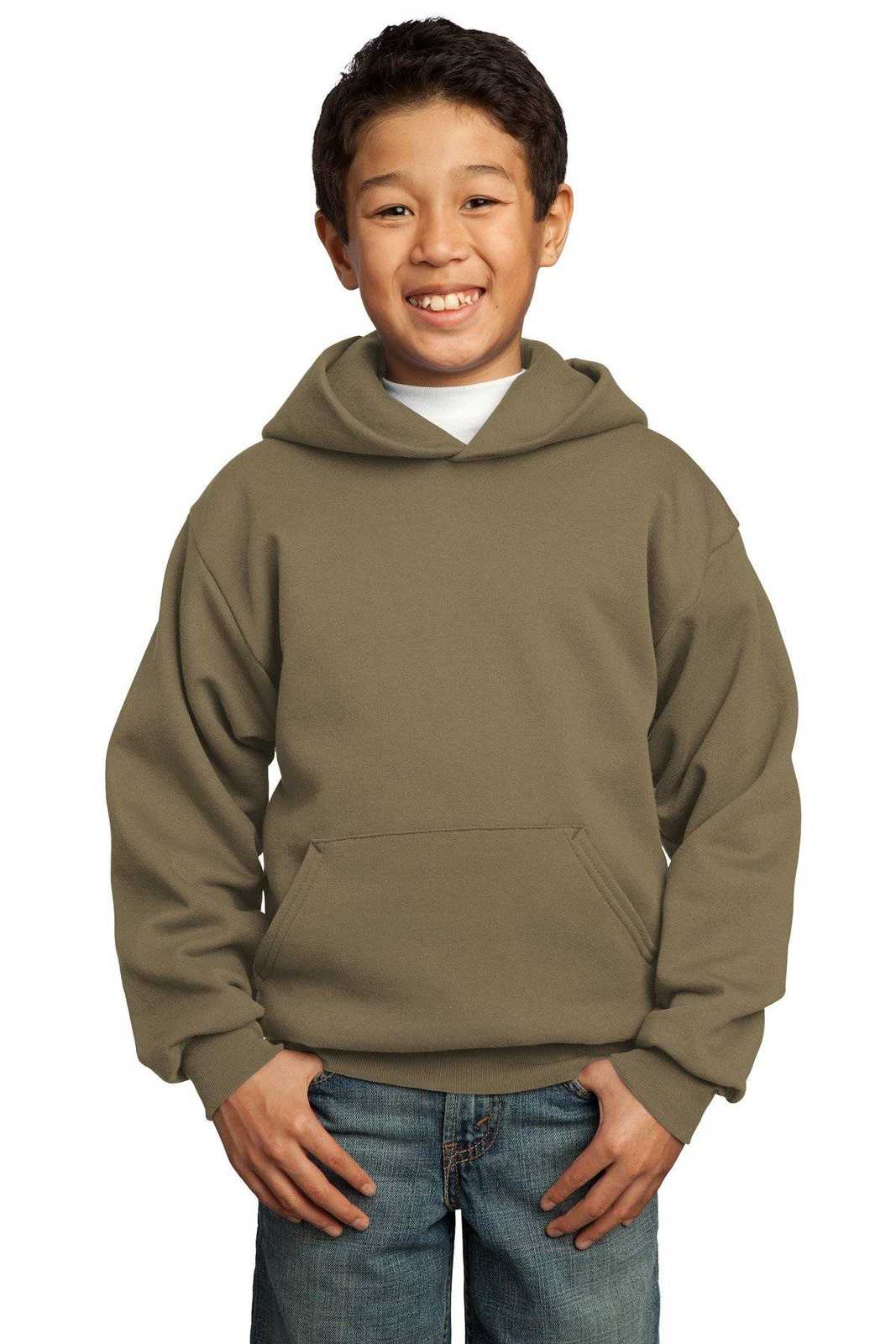 Port &amp; Company PC90YH Youth Core Fleece Pullover Hooded Sweatshirt - Coyote Brown - HIT a Double - 1