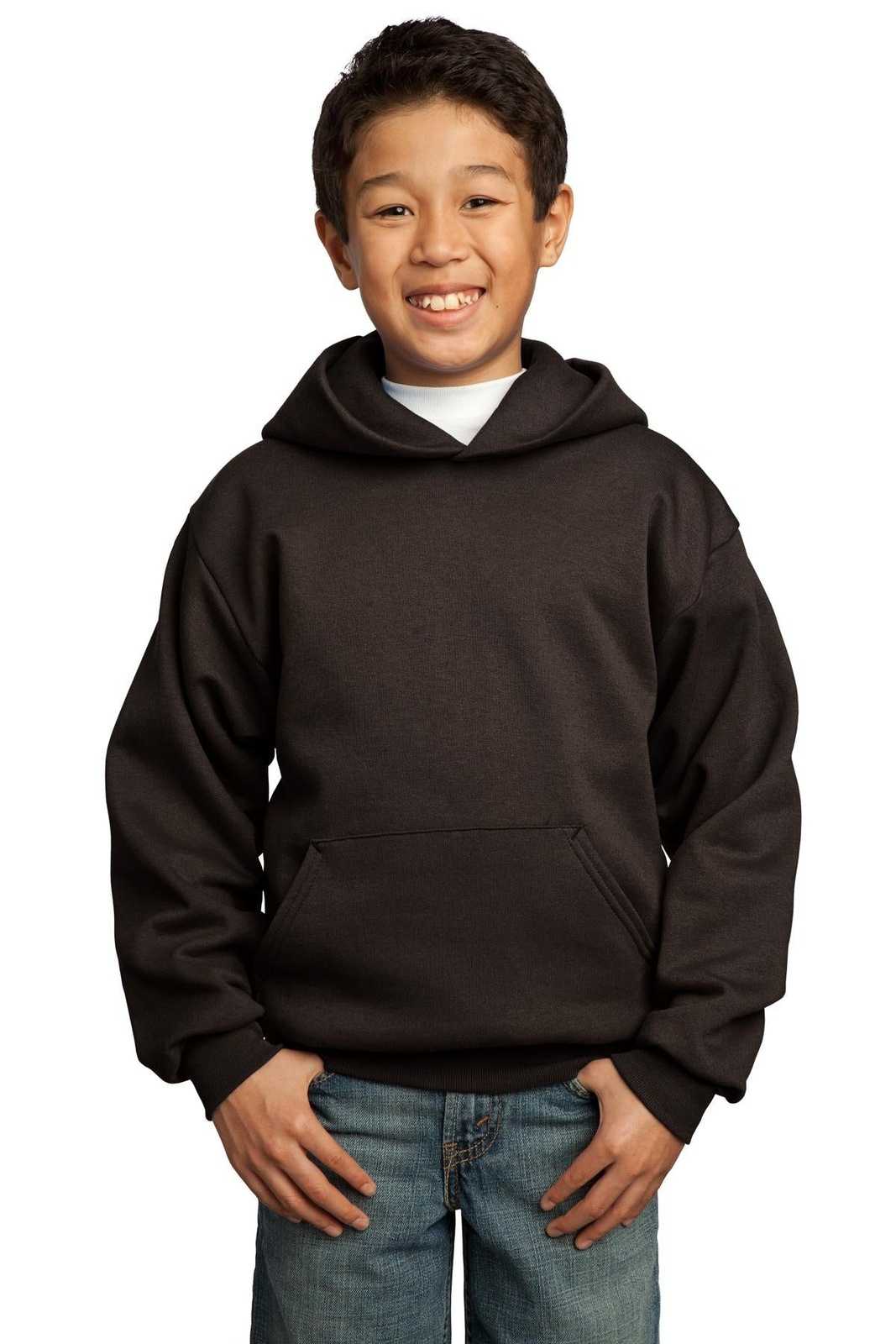 Port &amp; Company PC90YH Youth Core Fleece Pullover Hooded Sweatshirt - Dark Chocolate Brown - HIT a Double - 1