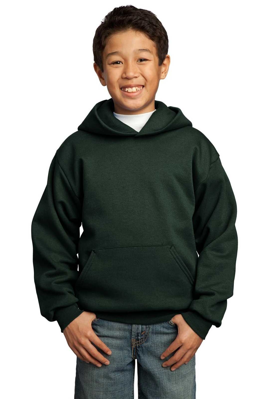 Port &amp; Company PC90YH Youth Core Fleece Pullover Hooded Sweatshirt - Dark Green - HIT a Double - 1