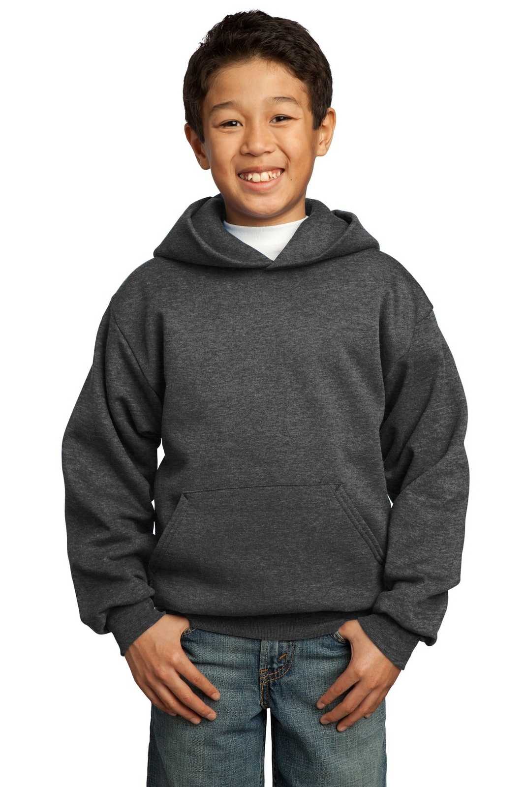 Port & Company PC90YH Youth Core Fleece Pullover Hooded Sweatshirt - Dark Heather Gray - HIT a Double - 1