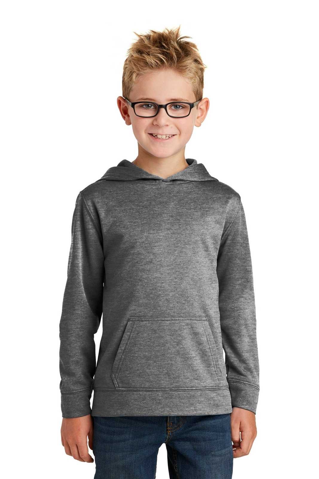 Port &amp; Company PC90YH Youth Core Fleece Pullover Hooded Sweatshirt - Graphite Heather - HIT a Double - 1
