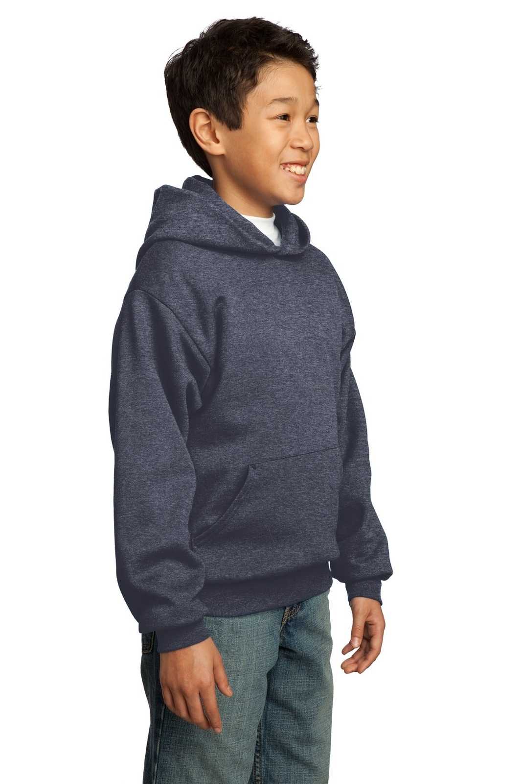 Port &amp; Company PC90YH Youth Core Fleece Pullover Hooded Sweatshirt - Heather Navy - HIT a Double - 4
