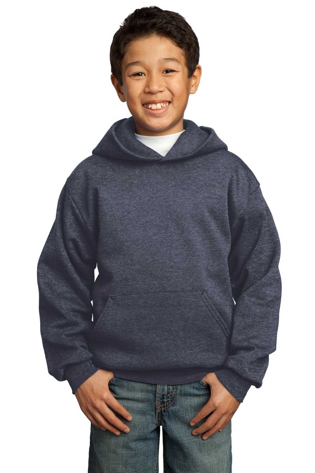 Port &amp; Company PC90YH Youth Core Fleece Pullover Hooded Sweatshirt - Heather Navy - HIT a Double - 1