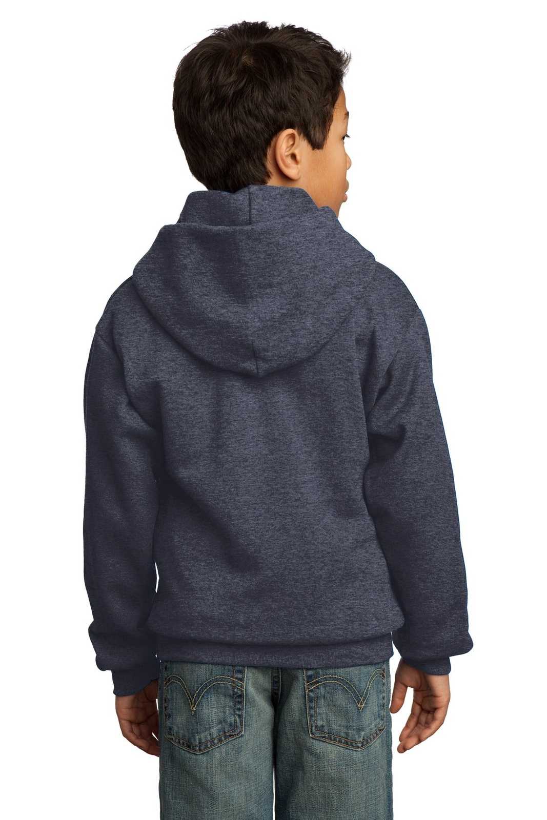Port &amp; Company PC90YH Youth Core Fleece Pullover Hooded Sweatshirt - Heather Navy - HIT a Double - 2