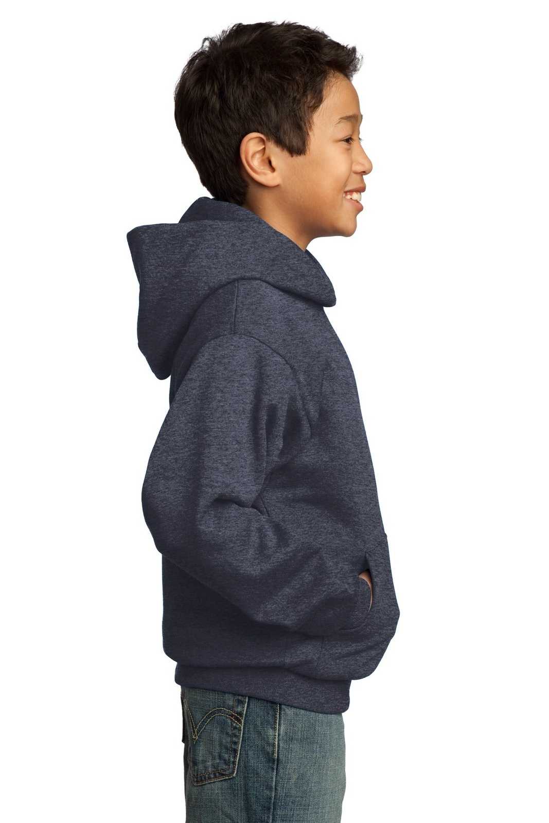 Port &amp; Company PC90YH Youth Core Fleece Pullover Hooded Sweatshirt - Heather Navy - HIT a Double - 3