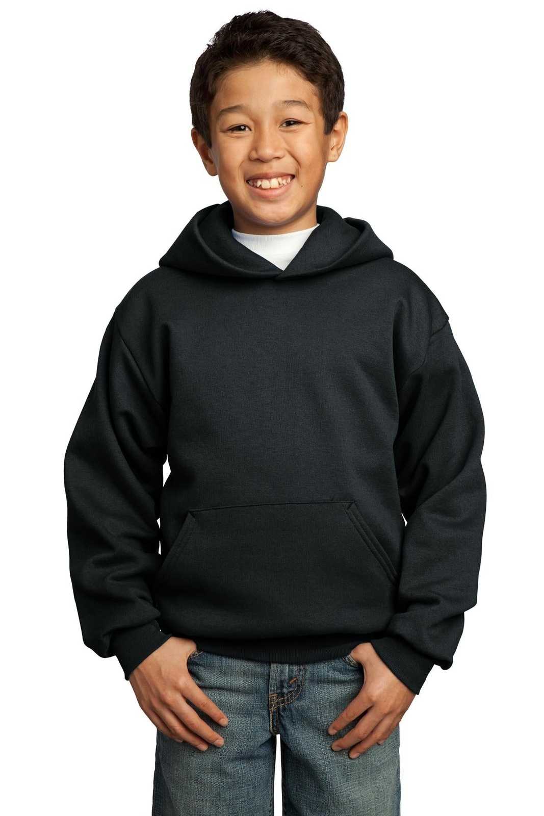 Port &amp; Company PC90YH Youth Core Fleece Pullover Hooded Sweatshirt - Jet Black - HIT a Double - 1