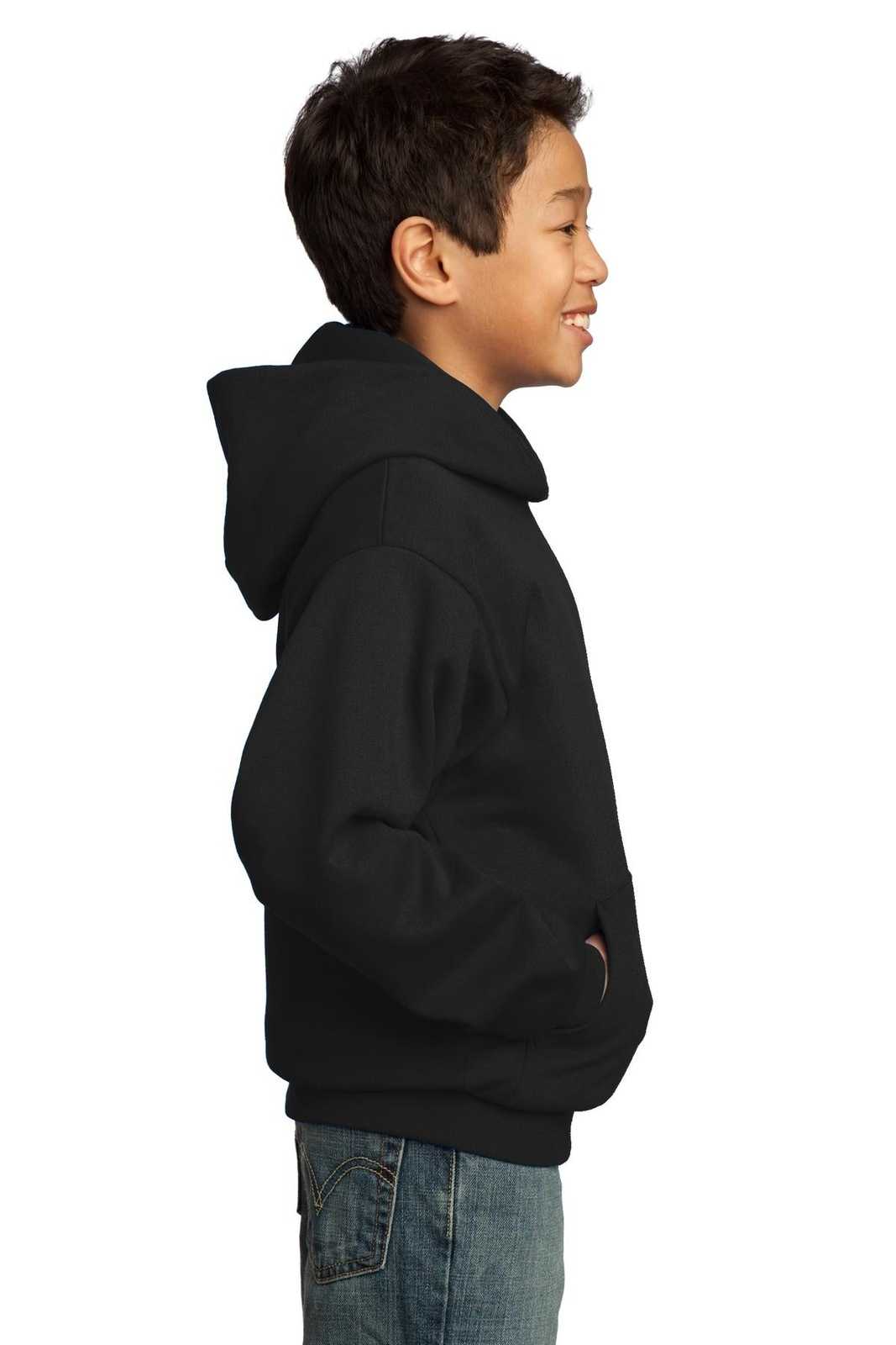 Port &amp; Company PC90YH Youth Core Fleece Pullover Hooded Sweatshirt - Jet Black - HIT a Double - 3