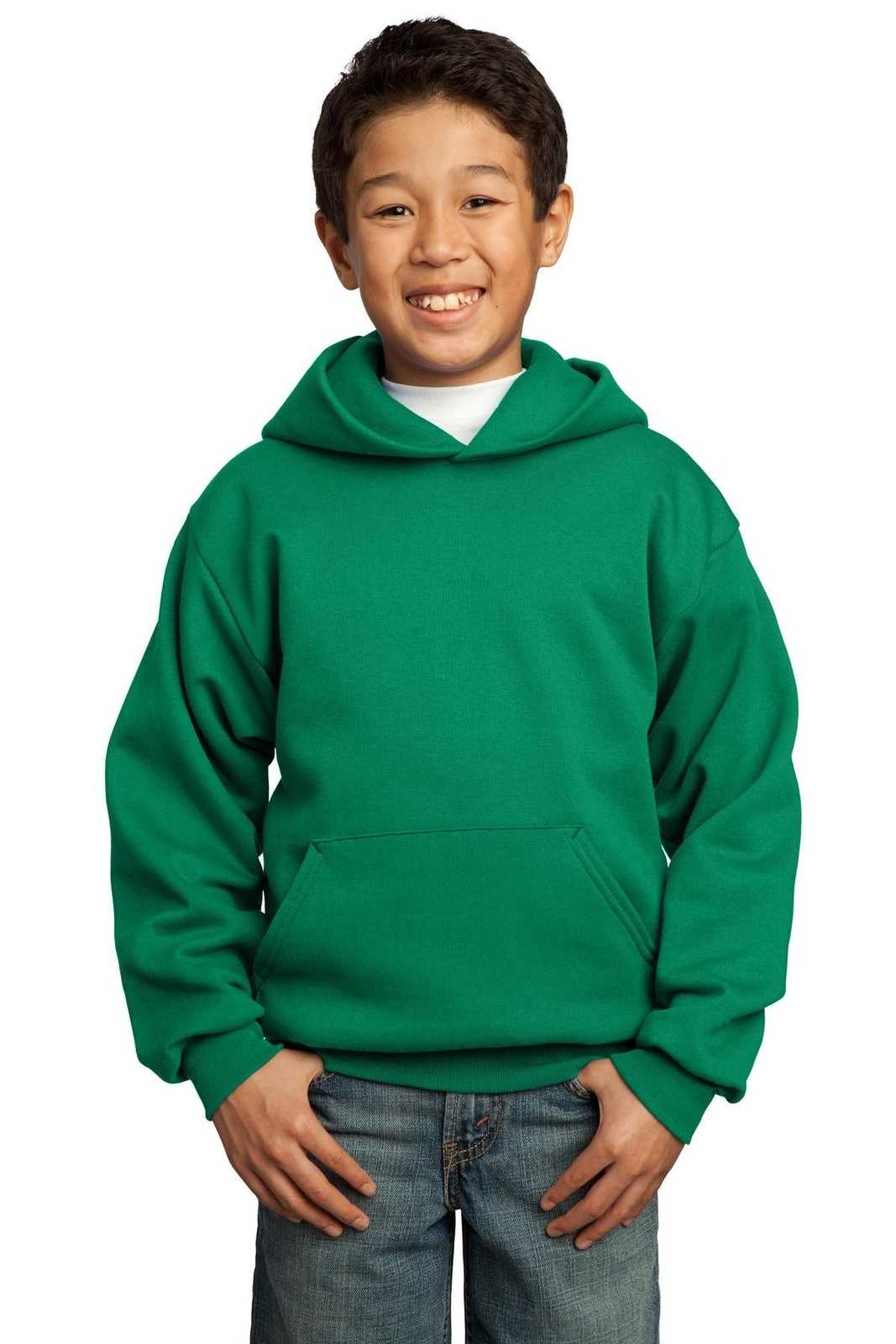 Port &amp; Company PC90YH Youth Core Fleece Pullover Hooded Sweatshirt - Kelly Green - HIT a Double - 1