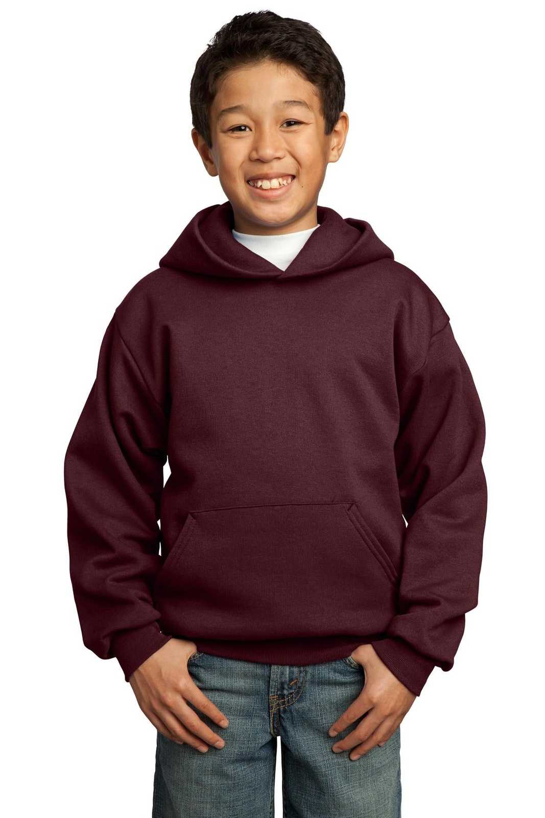 Port &amp; Company PC90YH Youth Core Fleece Pullover Hooded Sweatshirt - Maroon - HIT a Double - 1