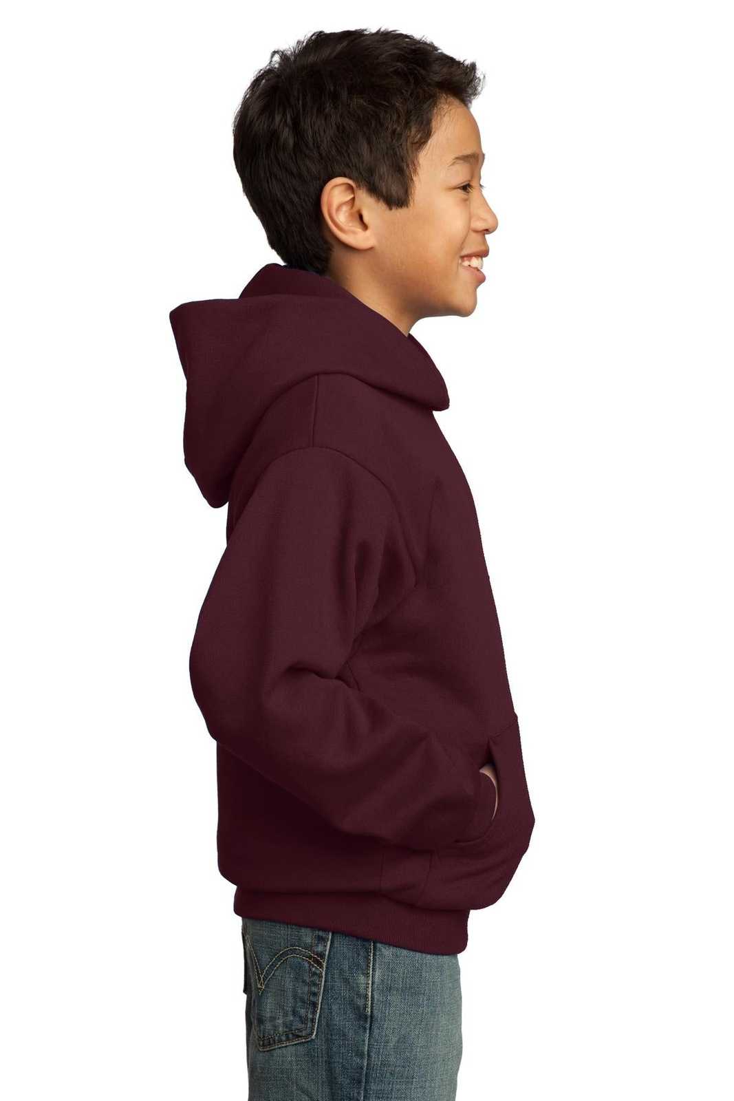 Port &amp; Company PC90YH Youth Core Fleece Pullover Hooded Sweatshirt - Maroon - HIT a Double - 3