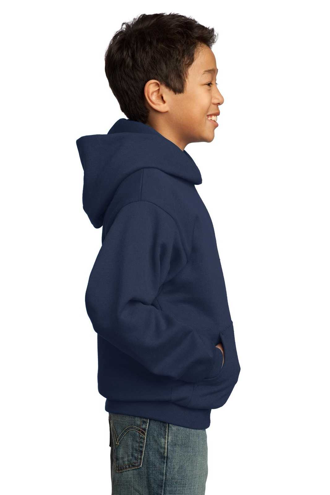 Port &amp; Company PC90YH Youth Core Fleece Pullover Hooded Sweatshirt - Navy - HIT a Double - 3