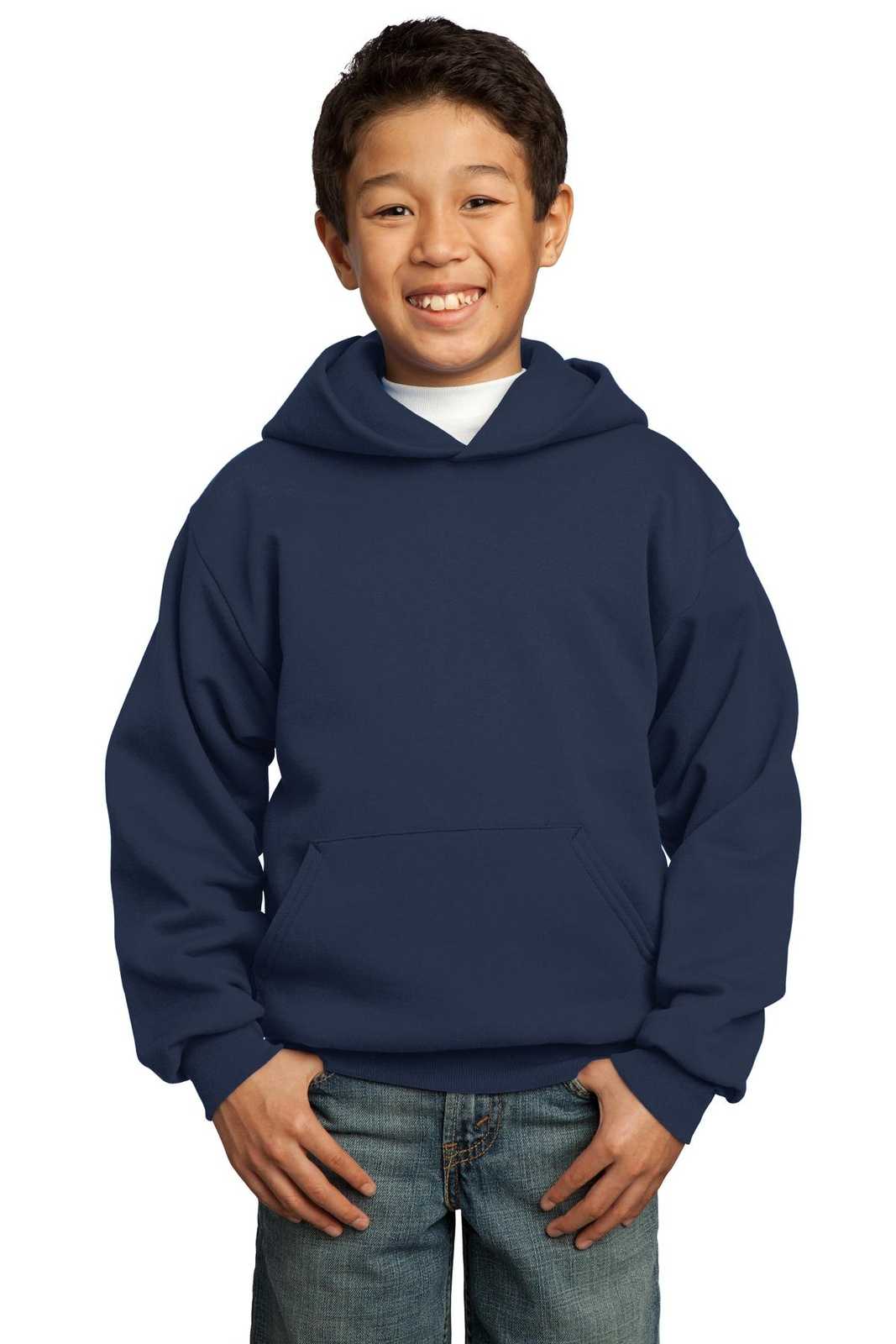 Port &amp; Company PC90YH Youth Core Fleece Pullover Hooded Sweatshirt - Navy - HIT a Double - 1