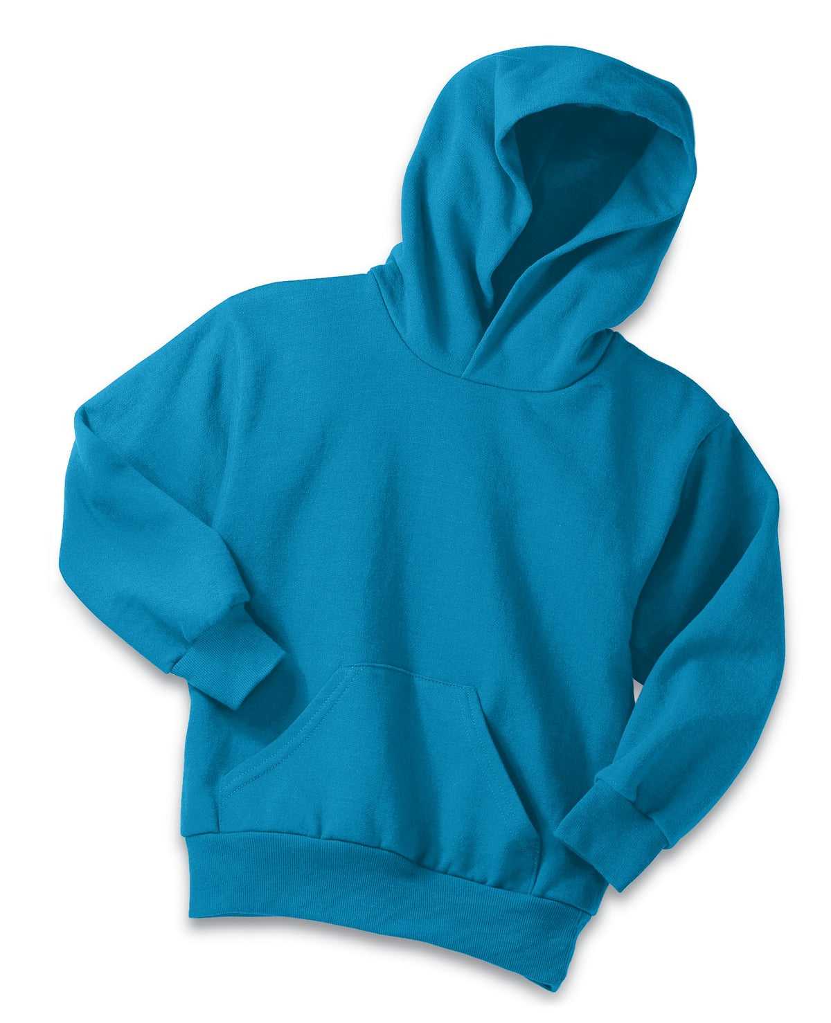 Port &amp; Company PC90YH Youth Core Fleece Pullover Hooded Sweatshirt - Neon Blue - HIT a Double - 5