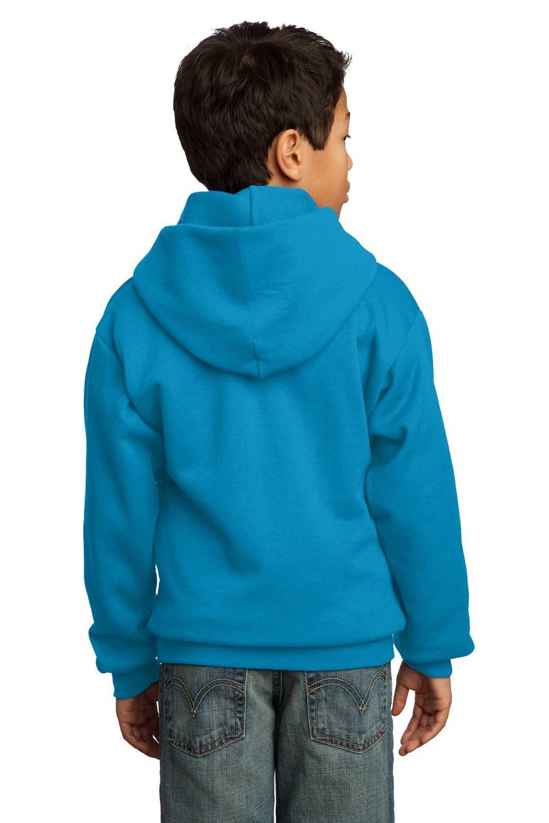 Port &amp; Company PC90YH Youth Core Fleece Pullover Hooded Sweatshirt - Neon Blue - HIT a Double - 2