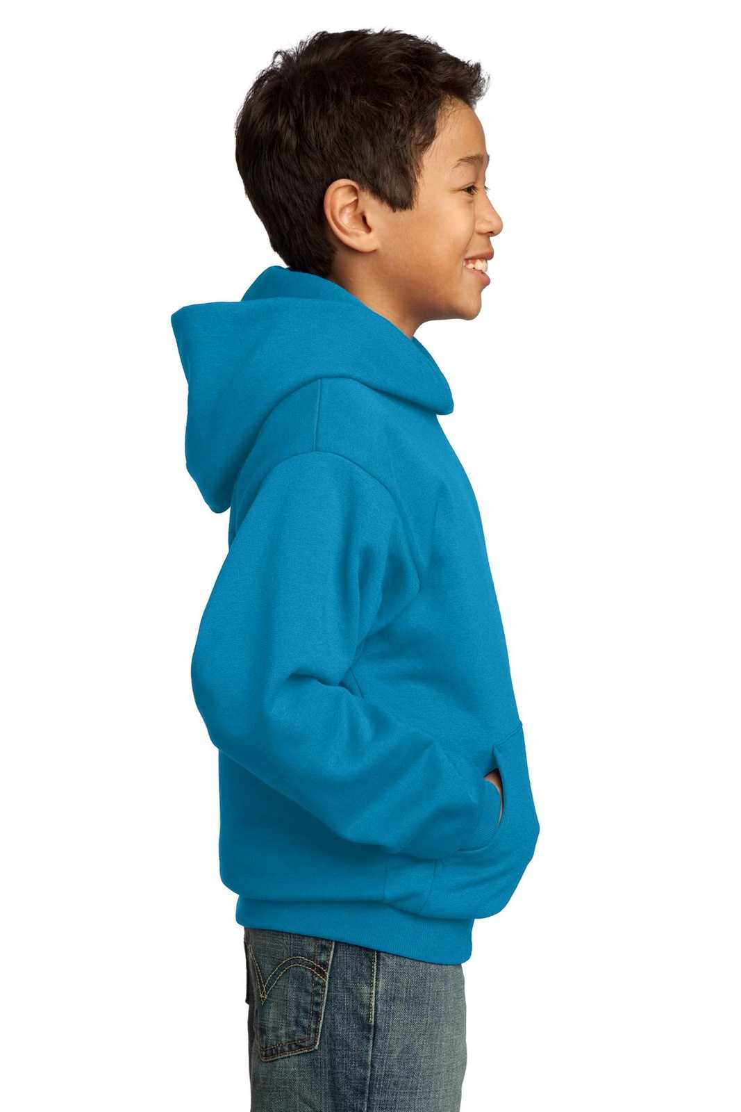 Port &amp; Company PC90YH Youth Core Fleece Pullover Hooded Sweatshirt - Neon Blue - HIT a Double - 3