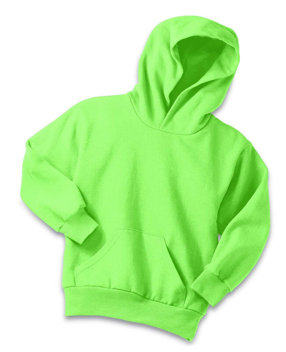 Port &amp; Company PC90YH Youth Core Fleece Pullover Hooded Sweatshirt - Neon Green - HIT a Double - 5