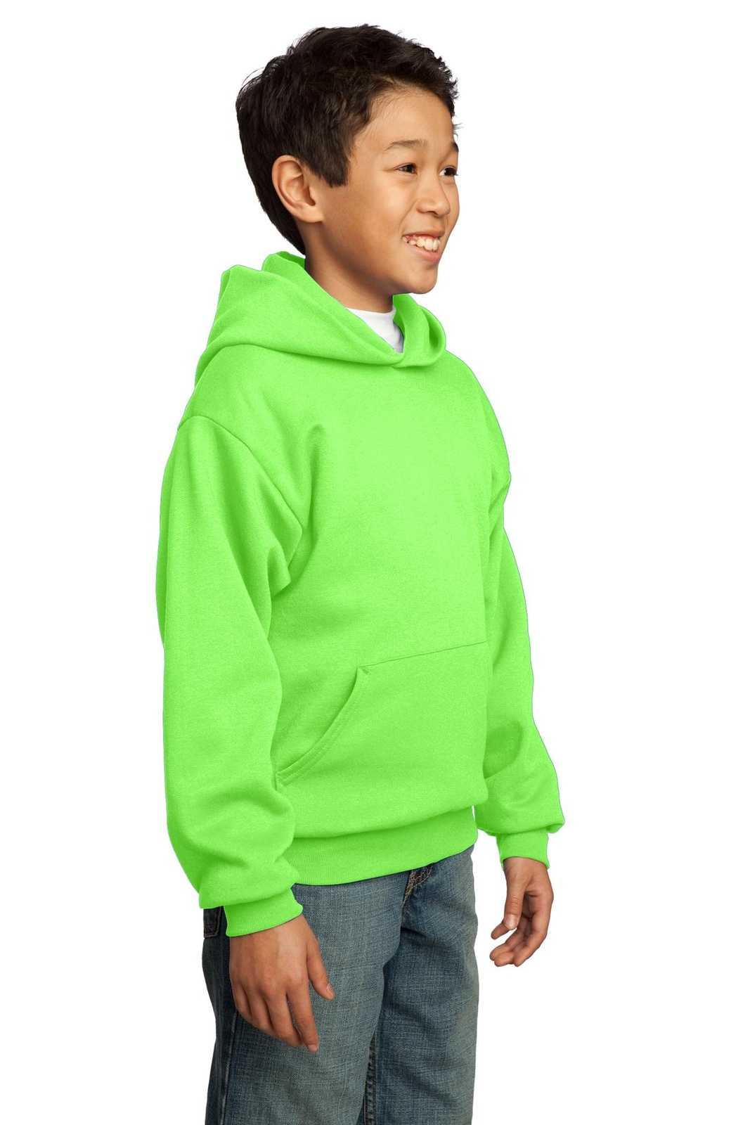 Port &amp; Company PC90YH Youth Core Fleece Pullover Hooded Sweatshirt - Neon Green - HIT a Double - 4