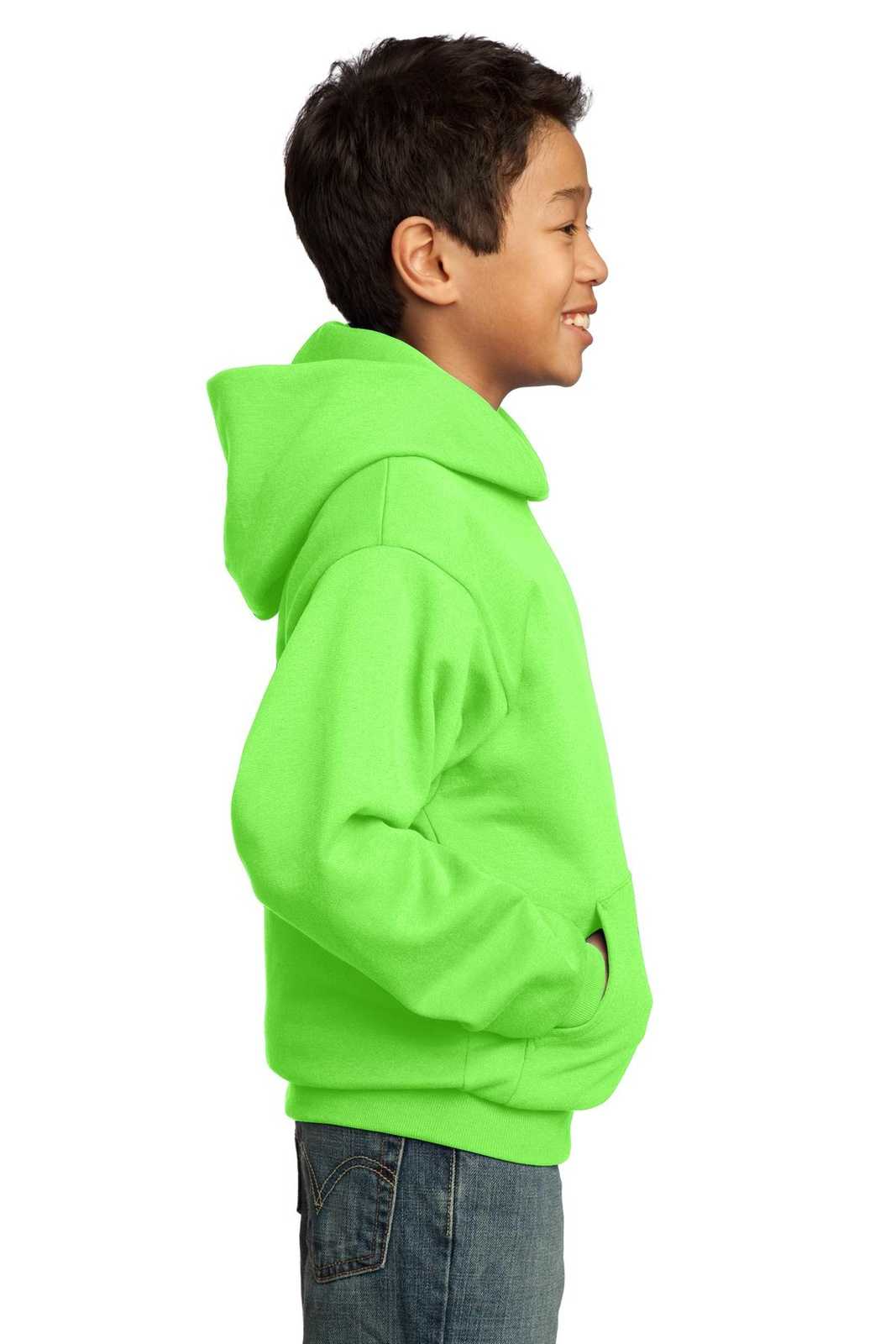 Port &amp; Company PC90YH Youth Core Fleece Pullover Hooded Sweatshirt - Neon Green - HIT a Double - 3