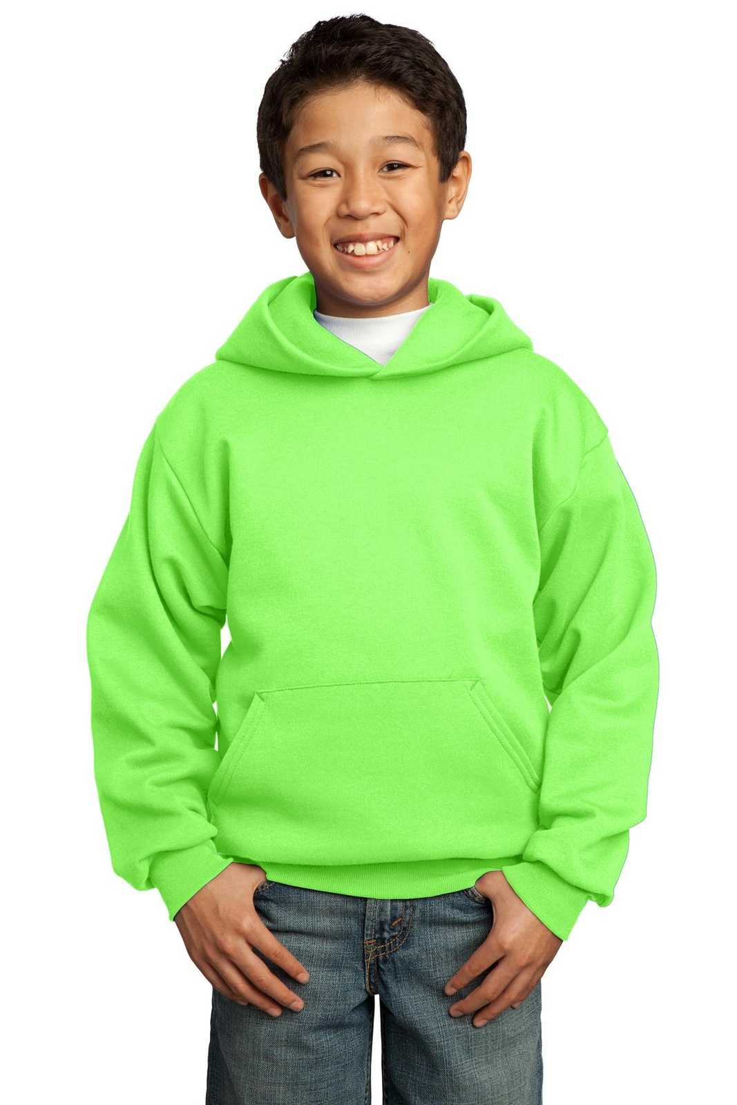 Port &amp; Company PC90YH Youth Core Fleece Pullover Hooded Sweatshirt - Neon Green - HIT a Double - 1