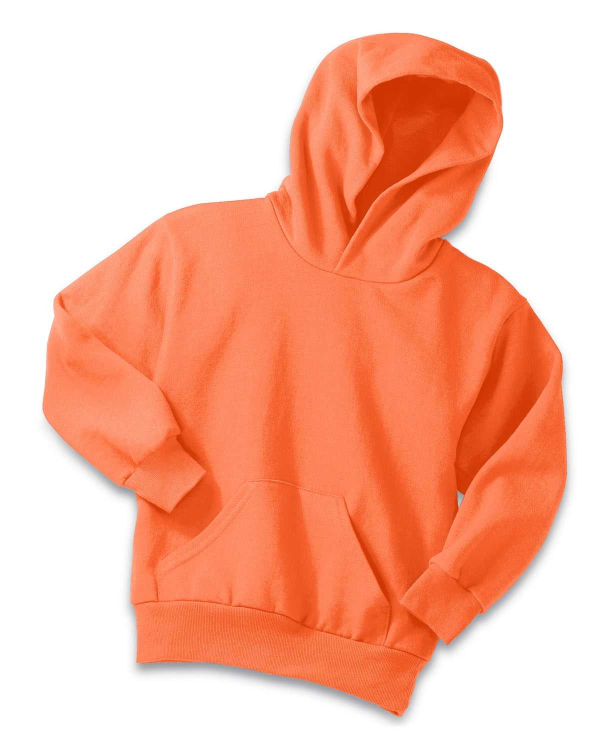 Port &amp; Company PC90YH Youth Core Fleece Pullover Hooded Sweatshirt - Neon Orange - HIT a Double - 5