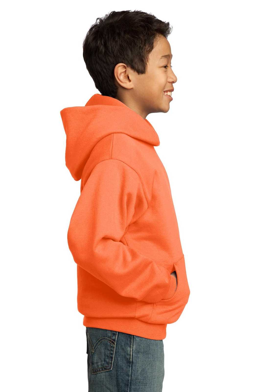 Port &amp; Company PC90YH Youth Core Fleece Pullover Hooded Sweatshirt - Neon Orange - HIT a Double - 3
